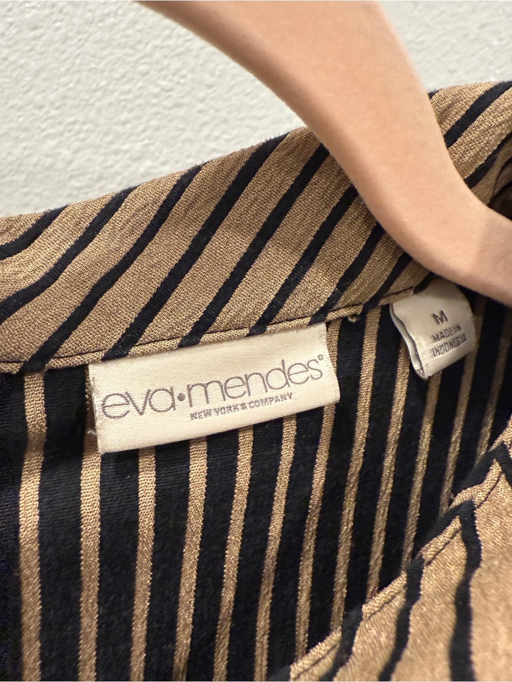 Eva Mendes NY&Co Freya Sleeveless Black & Tan Striped Fit-and-Flare Dress Medium - Picture 4 of 9